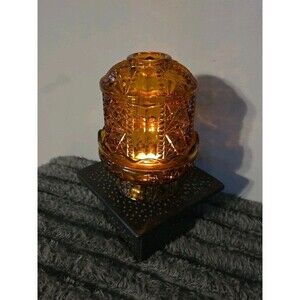 Vintage Indiana Glass Amber Star & Bars Fairy Lamp 1970s - Free Shipping!